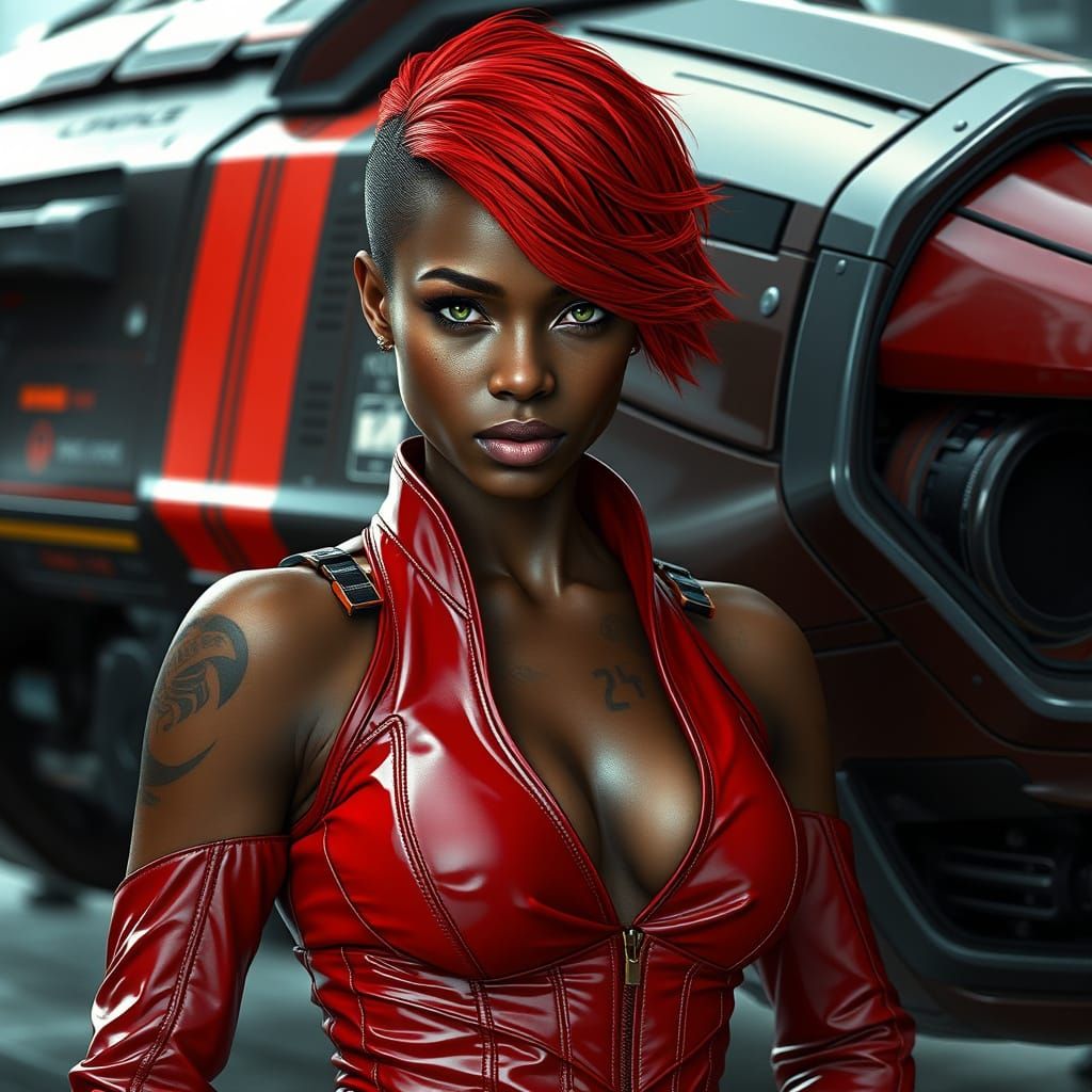 Futuristic Red: A Sci-Fi Woman in Space