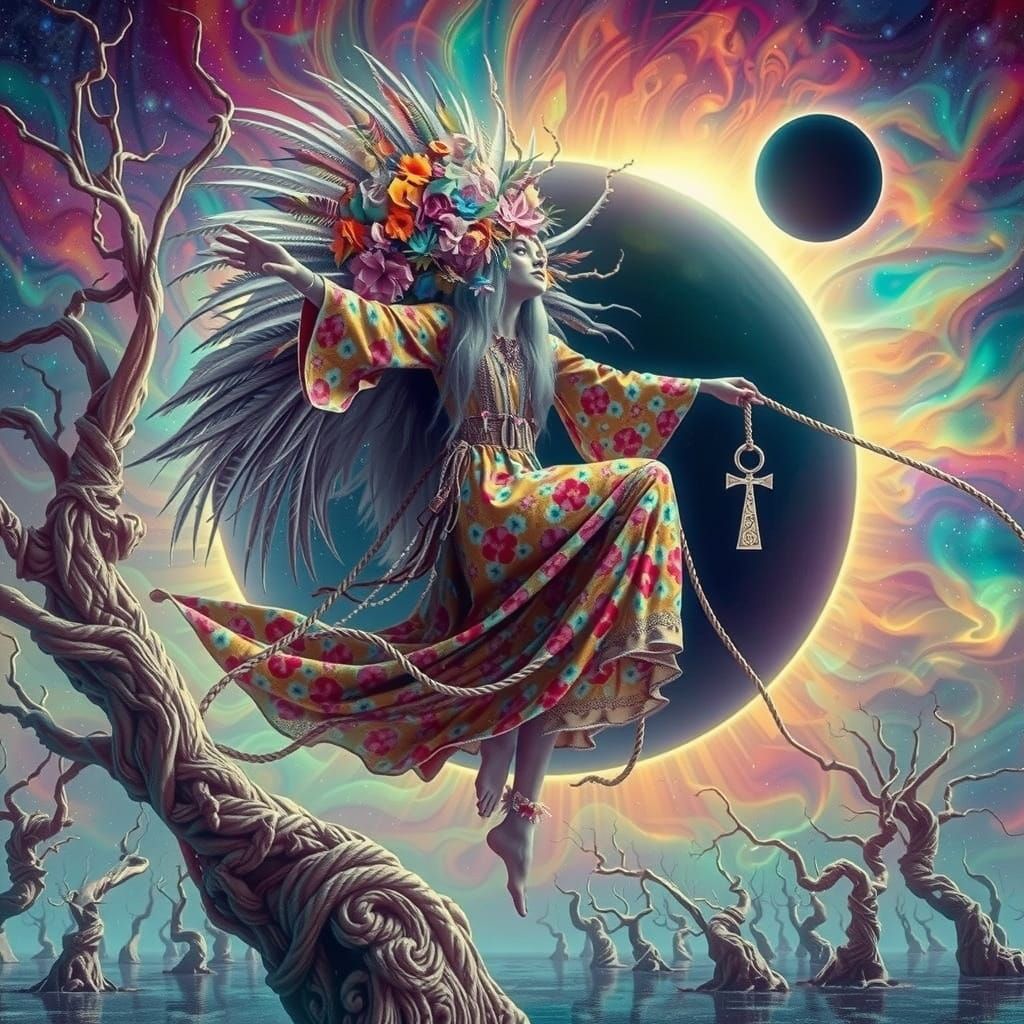 Pagan Priestess Under Eclipse on Alien Planet