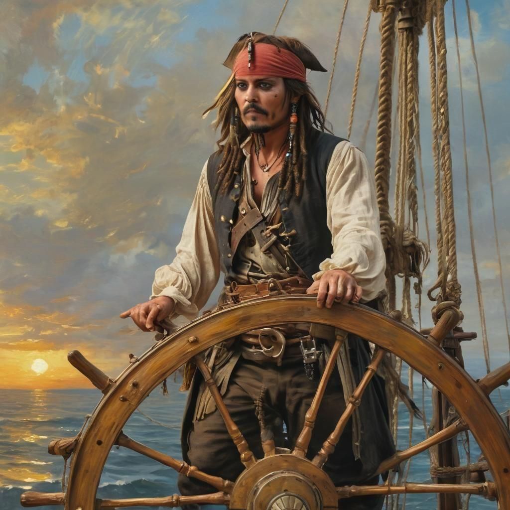 Jack Sparrow Sails: A Gouache Style Masterpiece