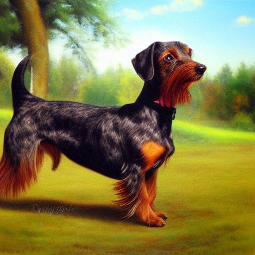 Wirehaired Dachshund: Detailed Oil Painting