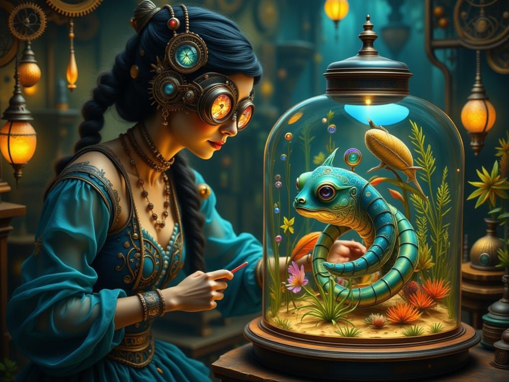 Whimsical steampunk scene
