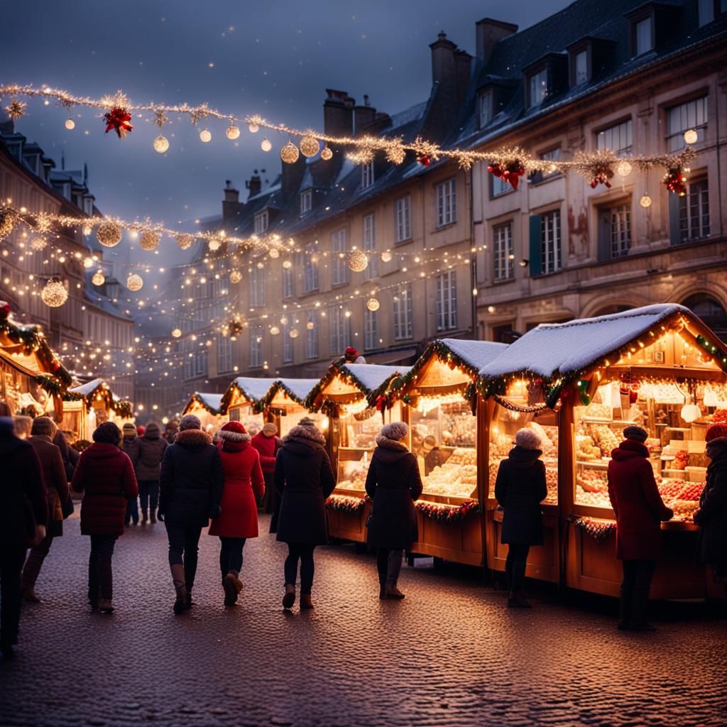 Warm Winter Wonderland in French Town Square