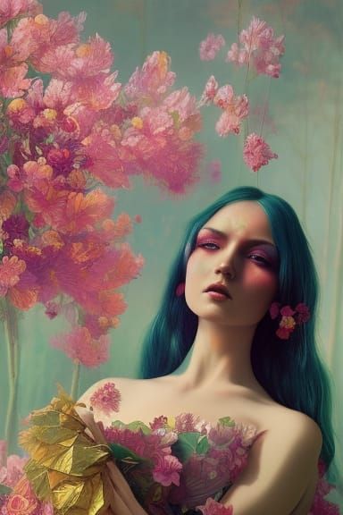 beautiful girl on bloom colorful flower : : by martine johanna and simon stalenhag and chie yoshii and casey weldon and ...