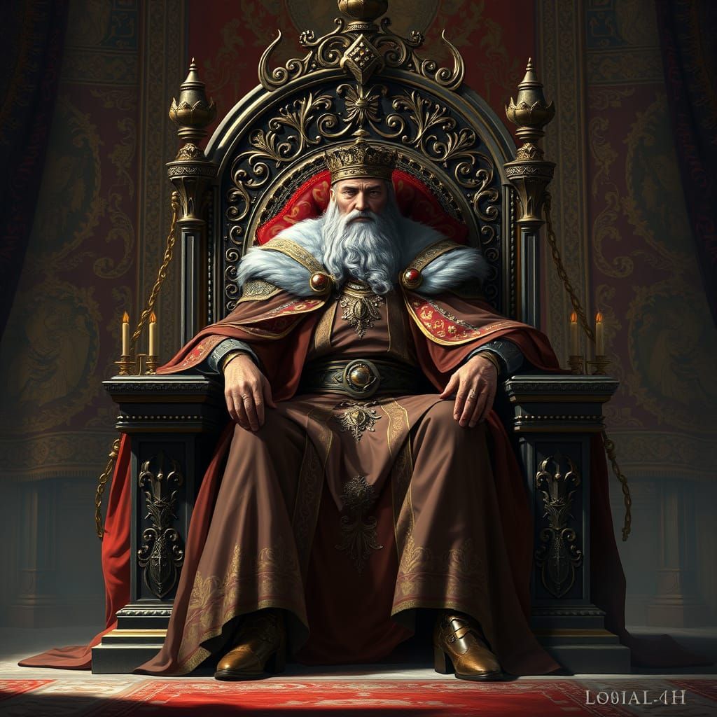 Regal King on Throne in Medieval Fantasy Style