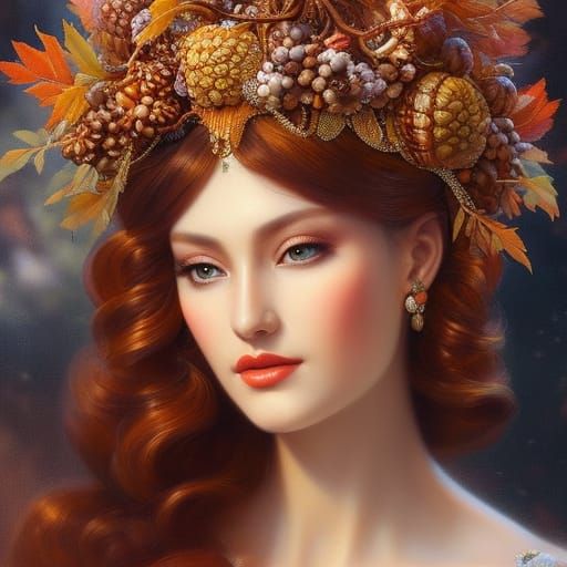 Chestnut Goddess in Autumnal Art Nouveau Style