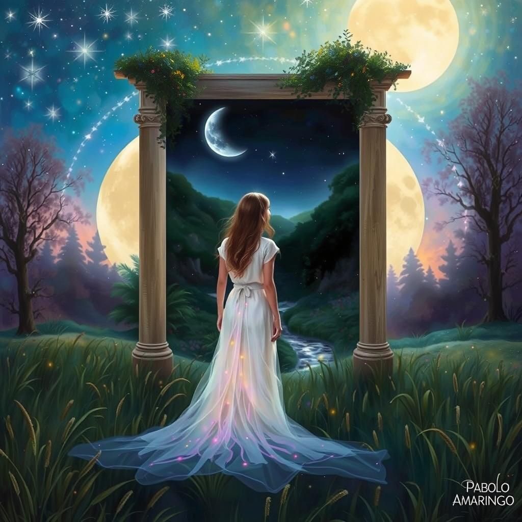 Woman Between Two Worlds: Astral Cosmic Illustration