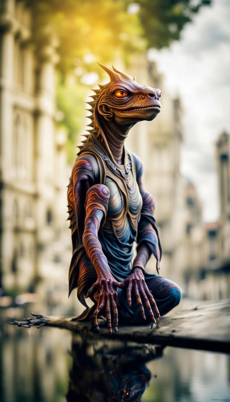 Photorealistic Aliens in Fashionable Clothing, Detailed Phot...