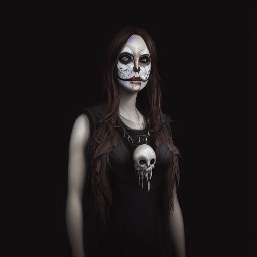 Dark Fantasy Portrait with Fox Skull, Hyperdetailed Art