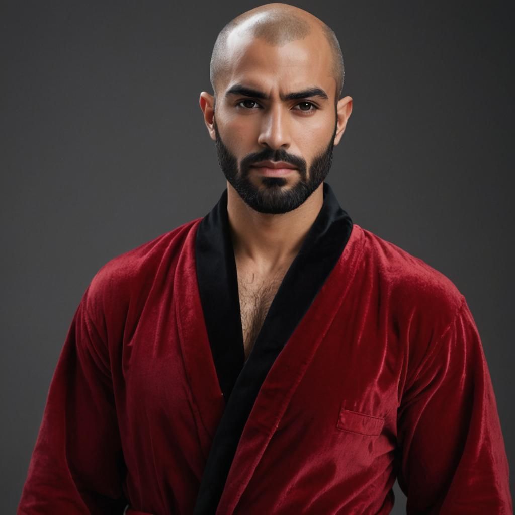 Handsome Bearded Man in Red Velvet Robe as Impasto Painting