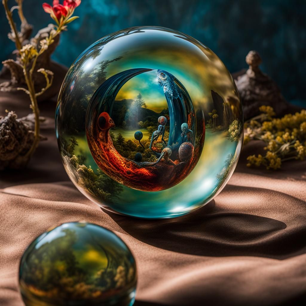 Alien Baby in Glass Orb: Surreal Organicpunk Art