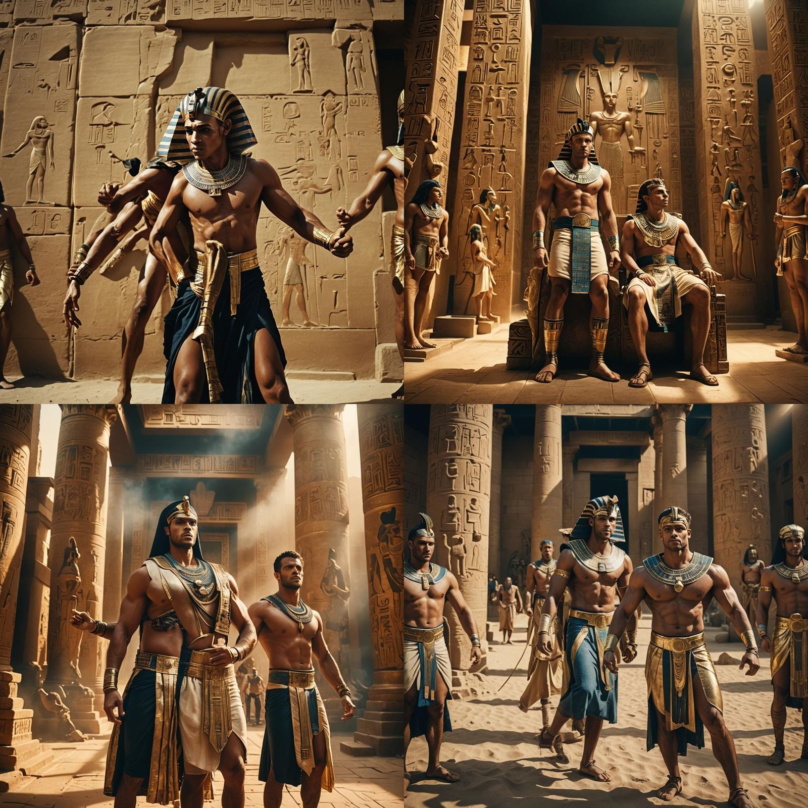 Egyptian Hunks Flexing: A Cinematic Film Still