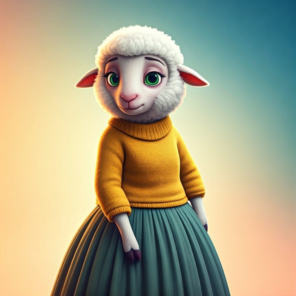 Affectionate Sheep Sister in Pixar-Style 3D Render
