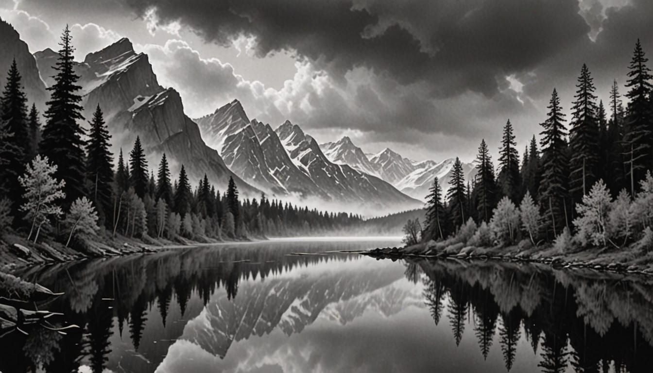 Majestic Grayscale Mountain Range in Soft Dawn Light