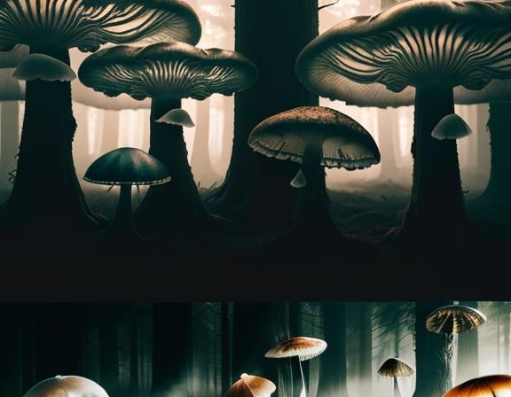 Jellyfish and Toadstools in Misty Forest