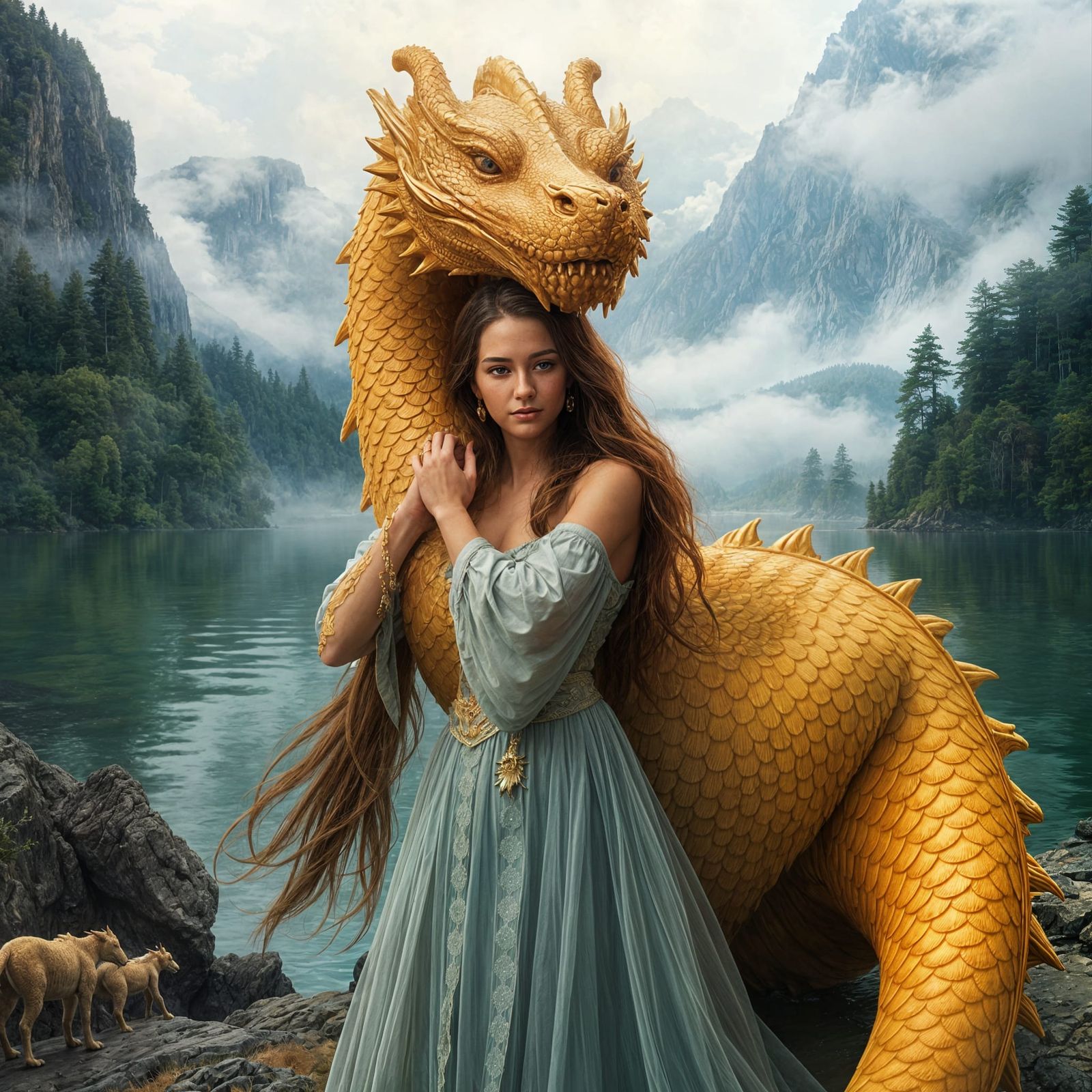 Dragon's Bond: Ethereal Fantasy Scene