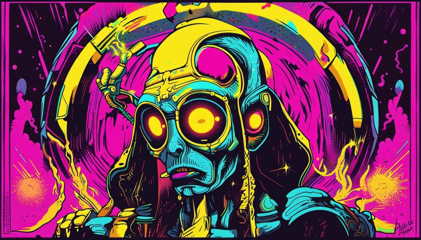 Ancient Alien Disco Dance Fight in Black Light Art