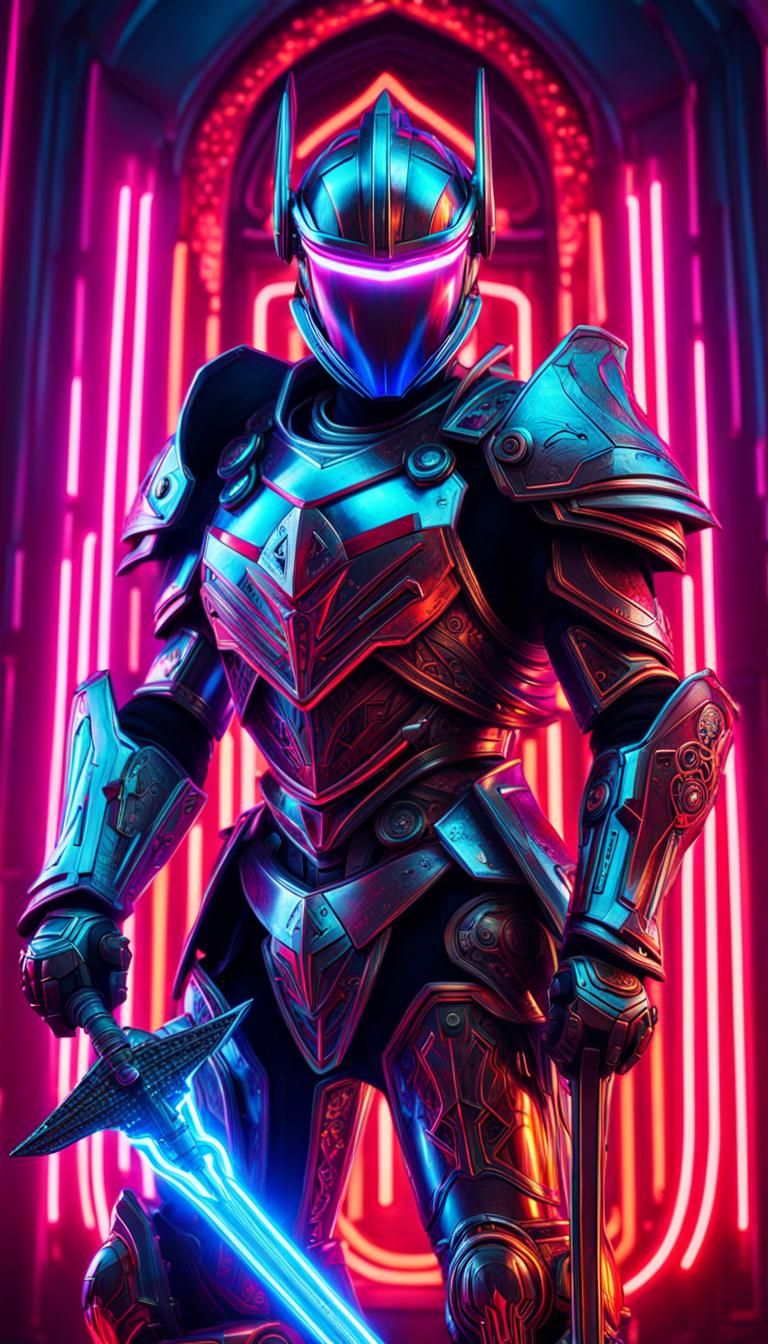 Futuristic Neon Medical Knight with Robotic Sword