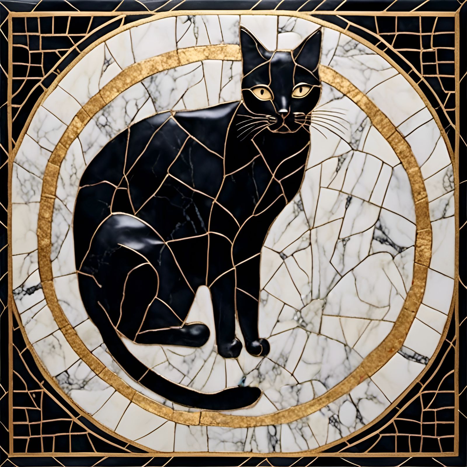 Art Deco Black Cat Marble Sculpture