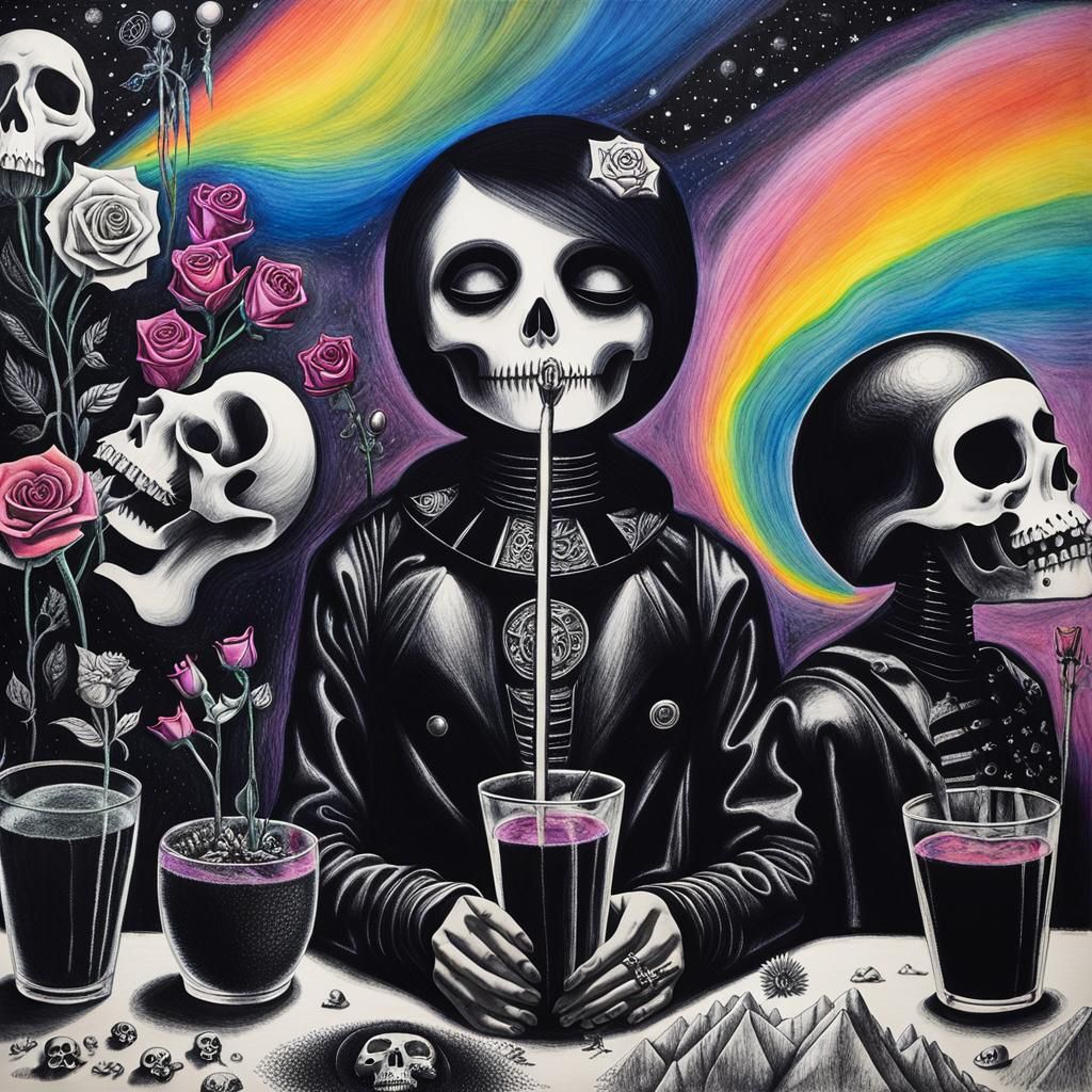 Surreal Crayon Drawing of a Goth Woman