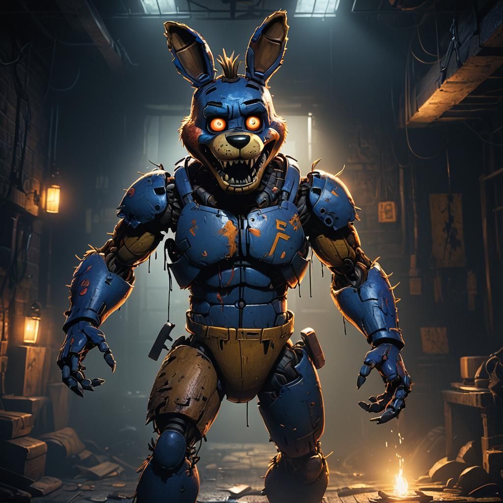 Muscular Animatronic Bonnie in Moody Lighting