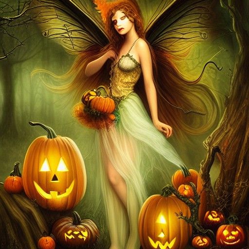 Beautiful Halloween Fairy Oil Painting