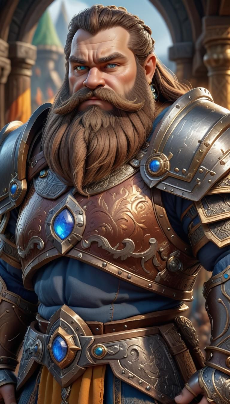 Mighty Dwarf King in Warcraft Style Armor