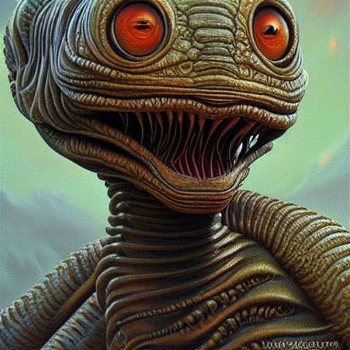 Worm-like Alien Creature in Oil Painting Style