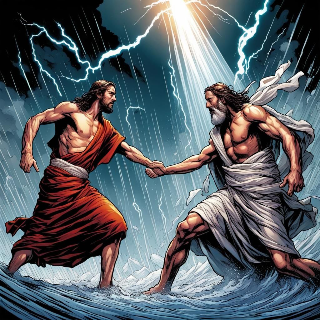 Jesus vs Moses in Comic Book Style
