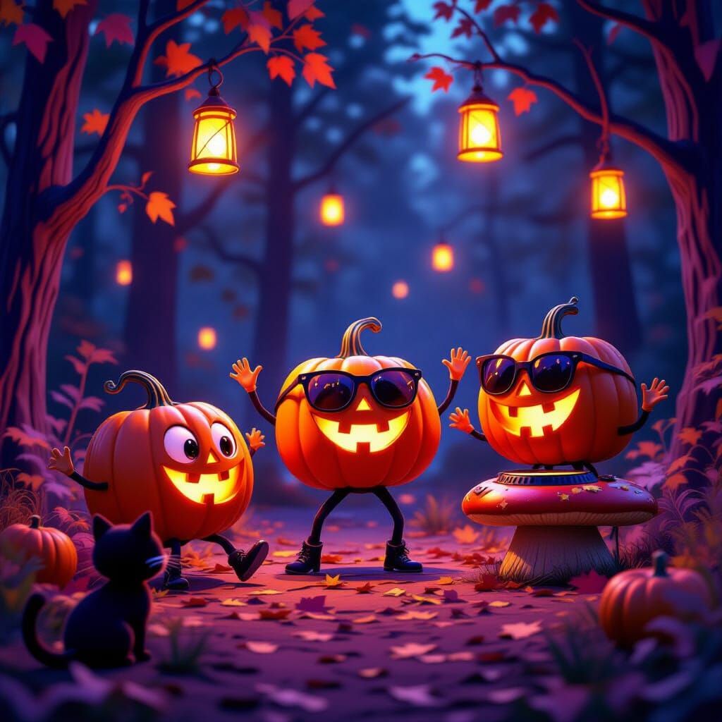 Pixar Style Halloween Party: Dancing Pumpkins in Spooky Fore...