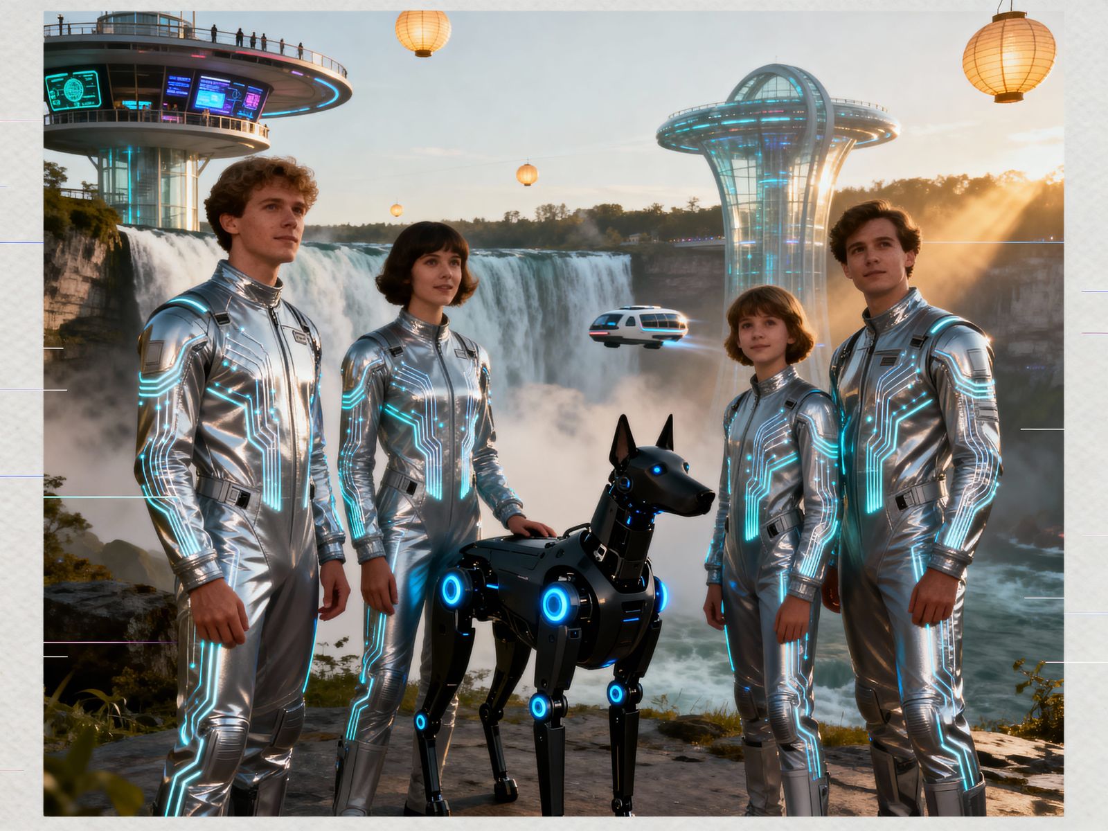 Retro-Futuristic Family Portrait at Niagara Falls, 2150