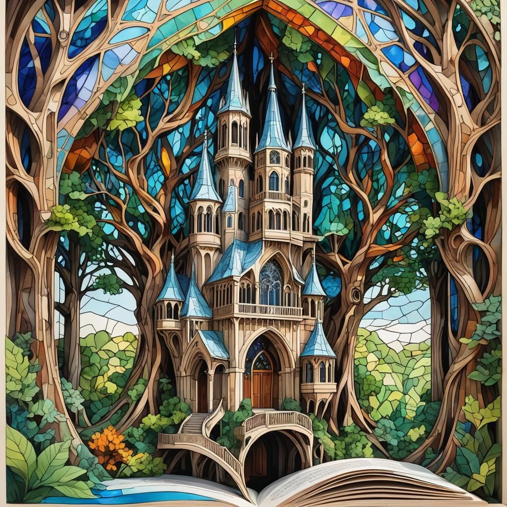 Cathedral Treehouse Pop-Up Book in Watercolor Ink