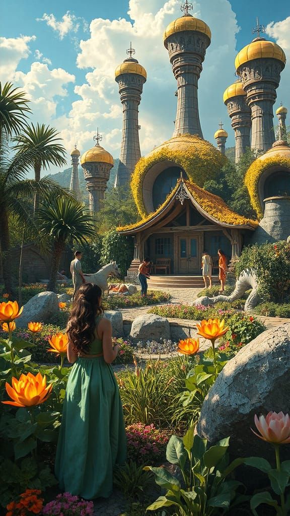 Vibrant Solarpunk Oasis in a Post-Apocalyptic Paradise