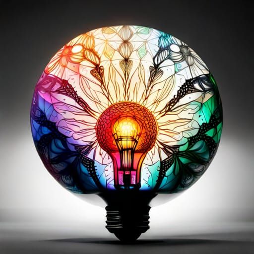 Intricate Light Bulb with Technicolor Designs