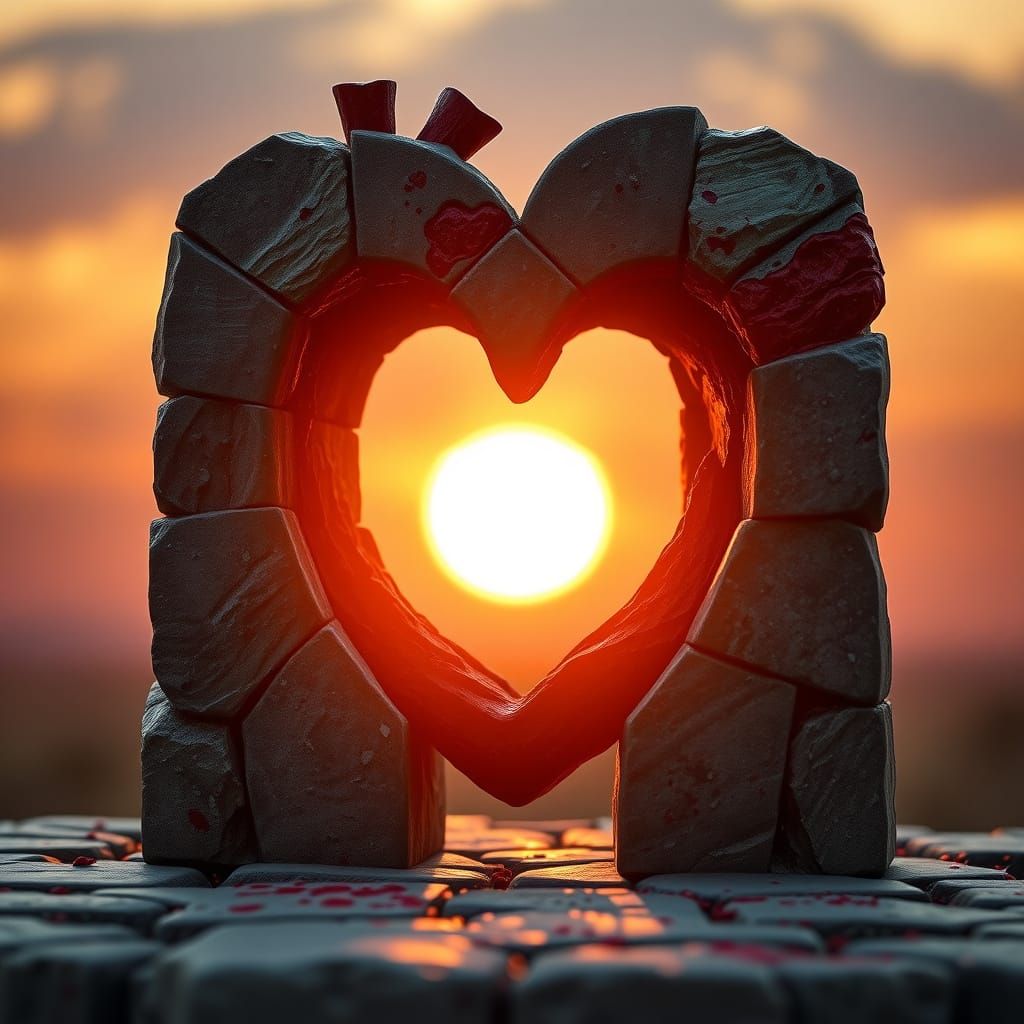 Mystical Heart Sculpture in Sunset Hues