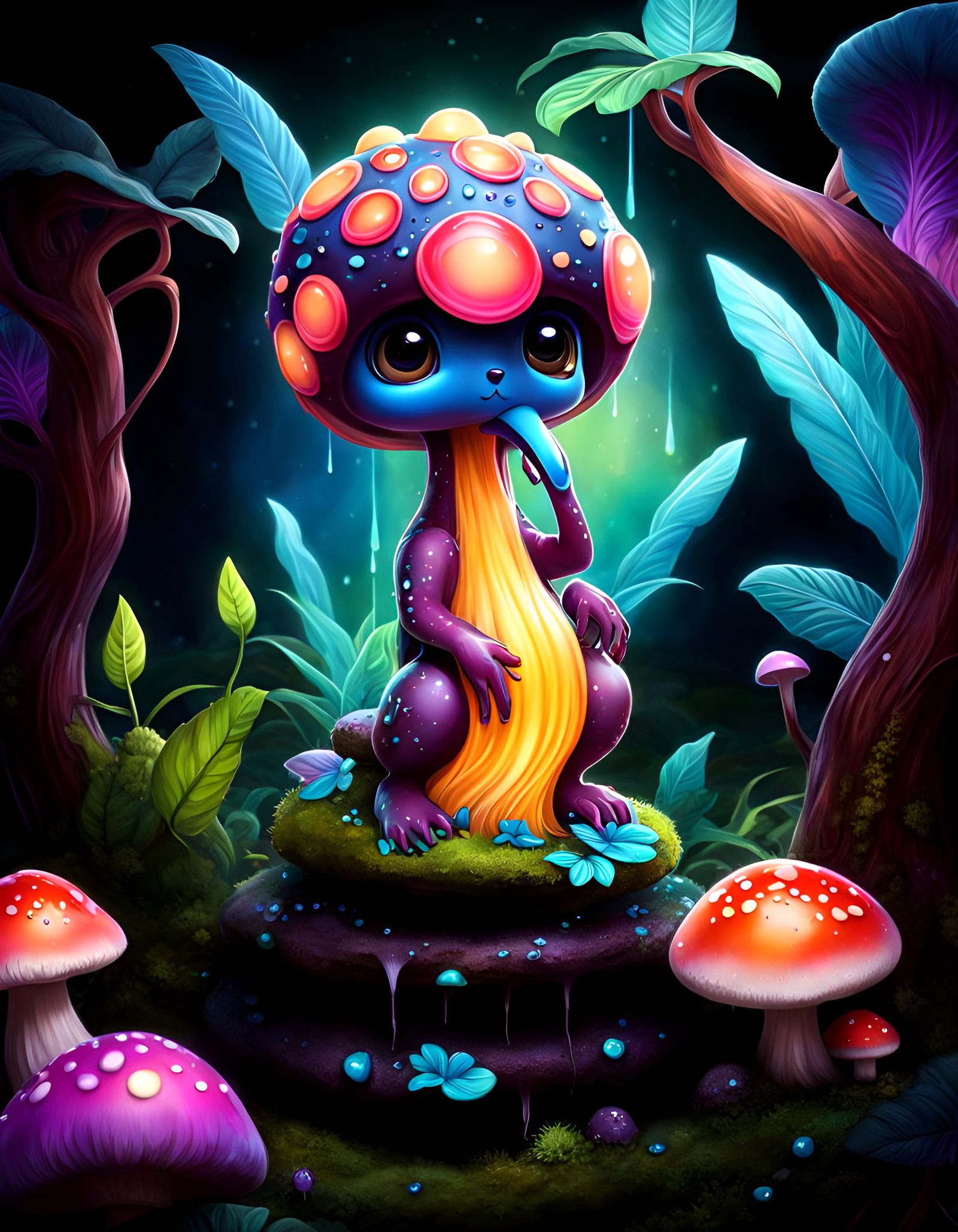 Adorable Mushroom Outer-God in Pop-Surrealist Style
