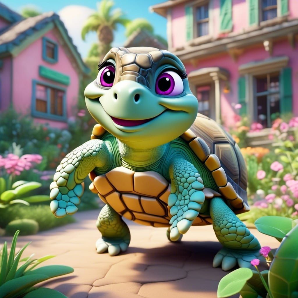 Cute Baby Turtle with Bandaid, 3D Digital Art