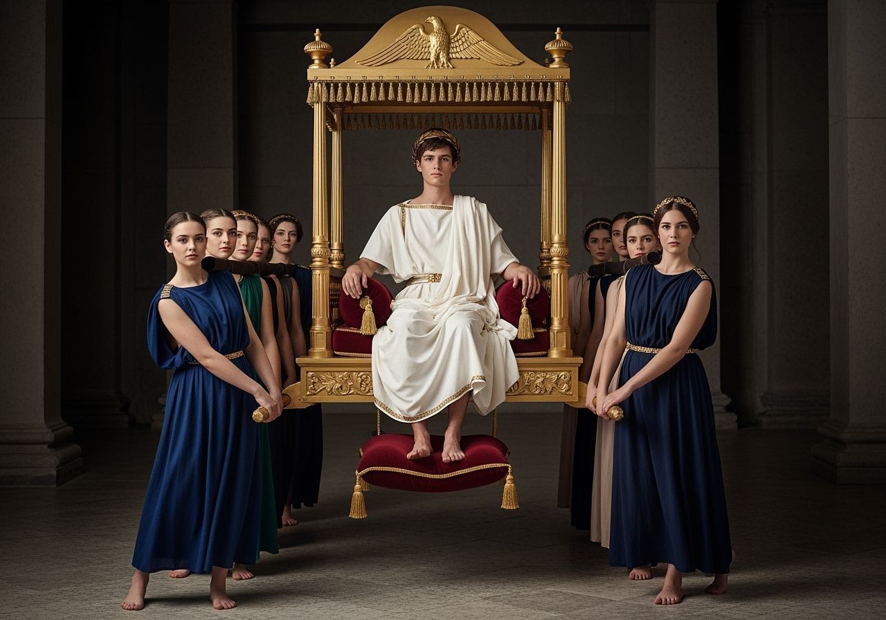 Young Roman Emperor on Gold Throne Litter