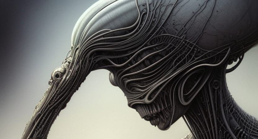 Detailed Alien Girl Sketch in Technical Art Style