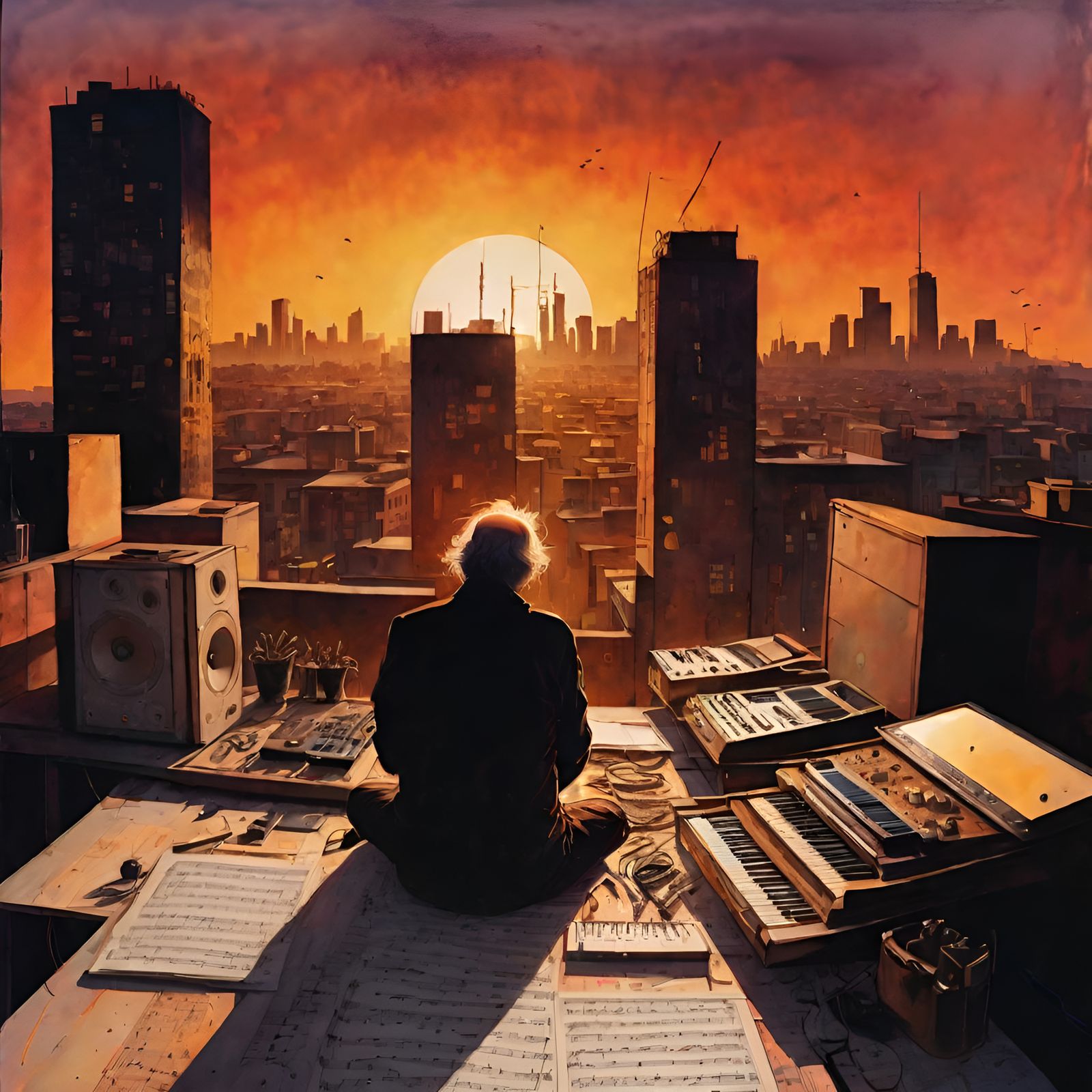 Golden Hour Rooftop Producer Scene