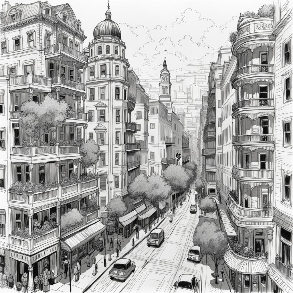 Detailed Doodle Sketch of a Southern City