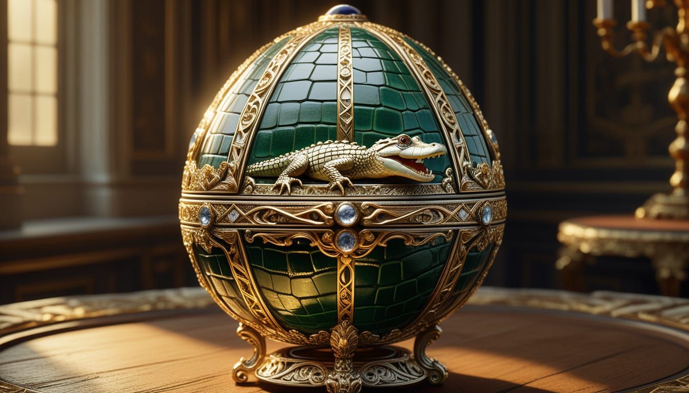 Elegant 18th-Century Faberge Egg with Alligator Skin and Gol...