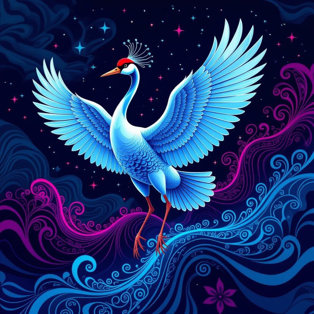 Ethereal Fractal Art of The Crane Wives in Cyan and Magenta