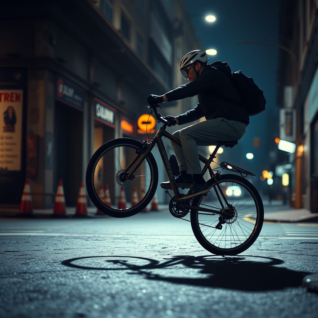 Dynamic Bike Stop in Gritty Urban Scene