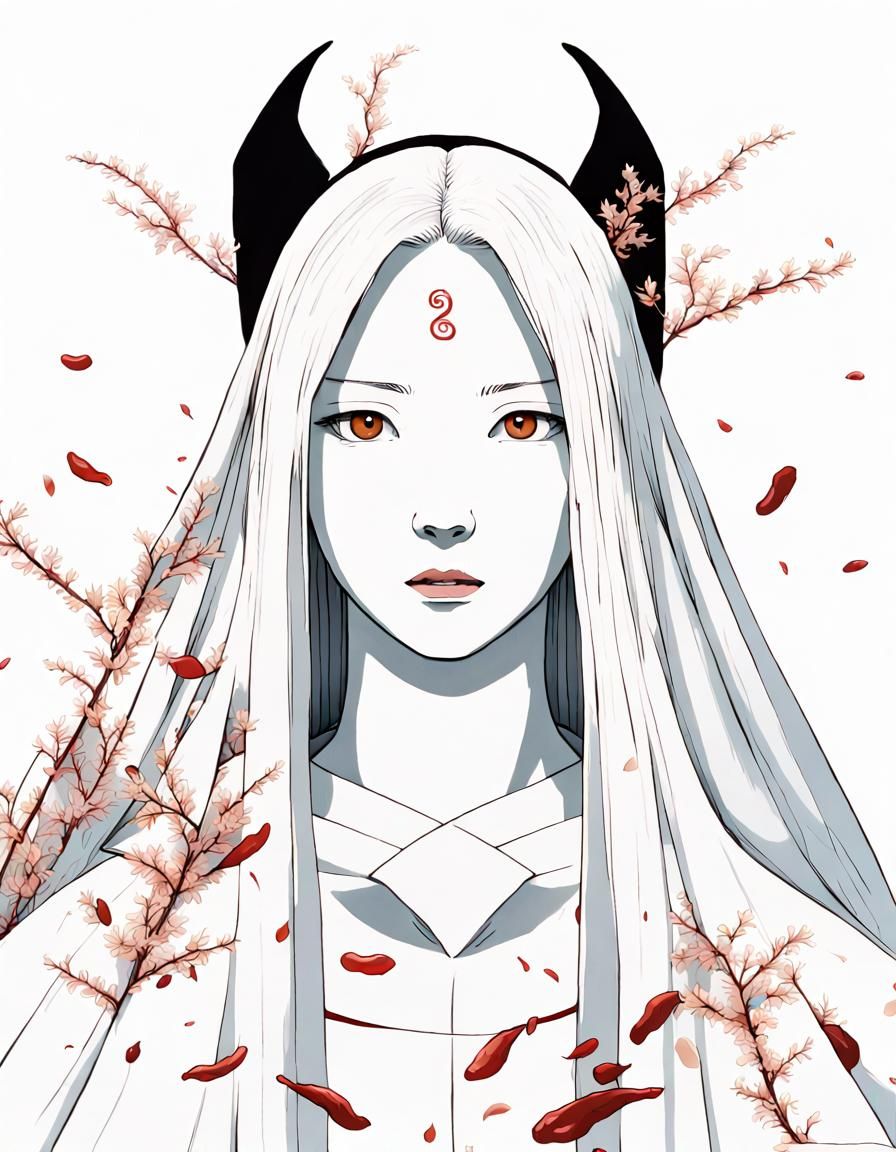 kaguya otsutsuki Concept art, goddess hidden in the leafs holding a blood red infinite tsukuyomi from naruto Close-up po...