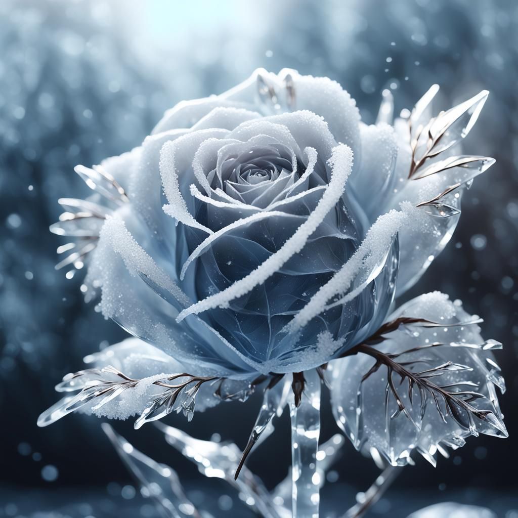 Frozen Rose in Ice Sculpture: 3D Anime Art