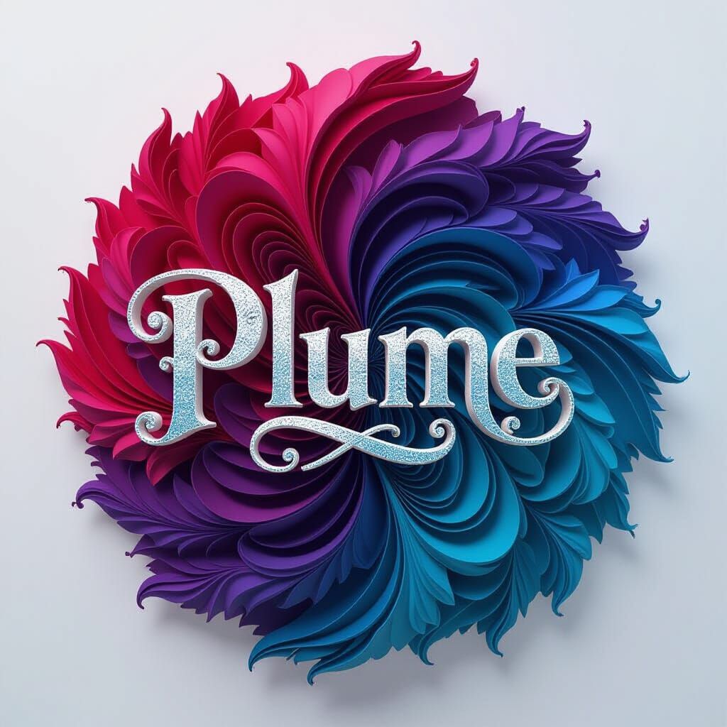 Ethereal Plume Layers with "PLUME" in Fantasy Art Style
