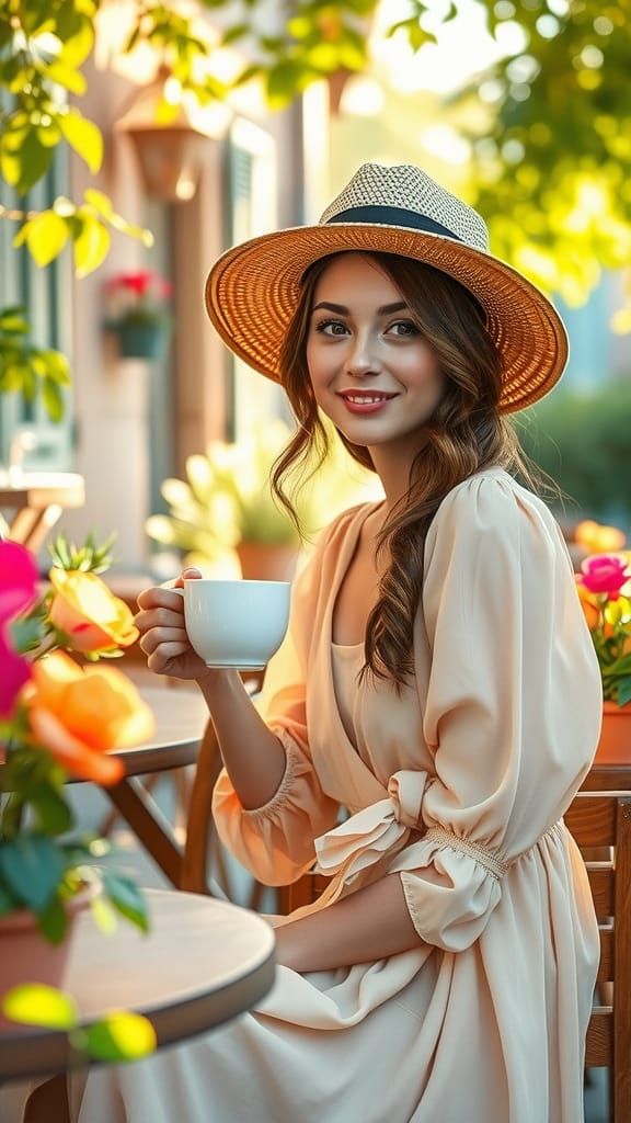 French Cafe Scene in Impressionist Style