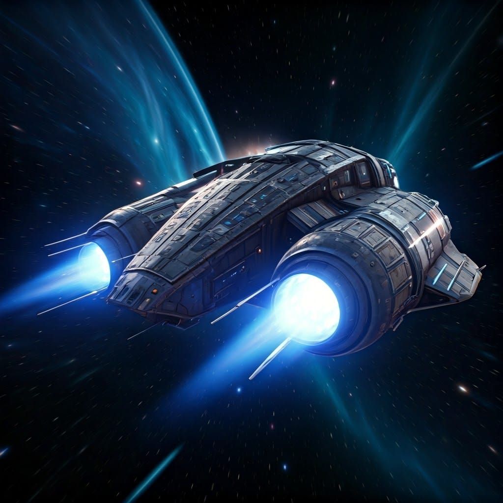 Troop Shuttle Soaring Through Aurora in Space