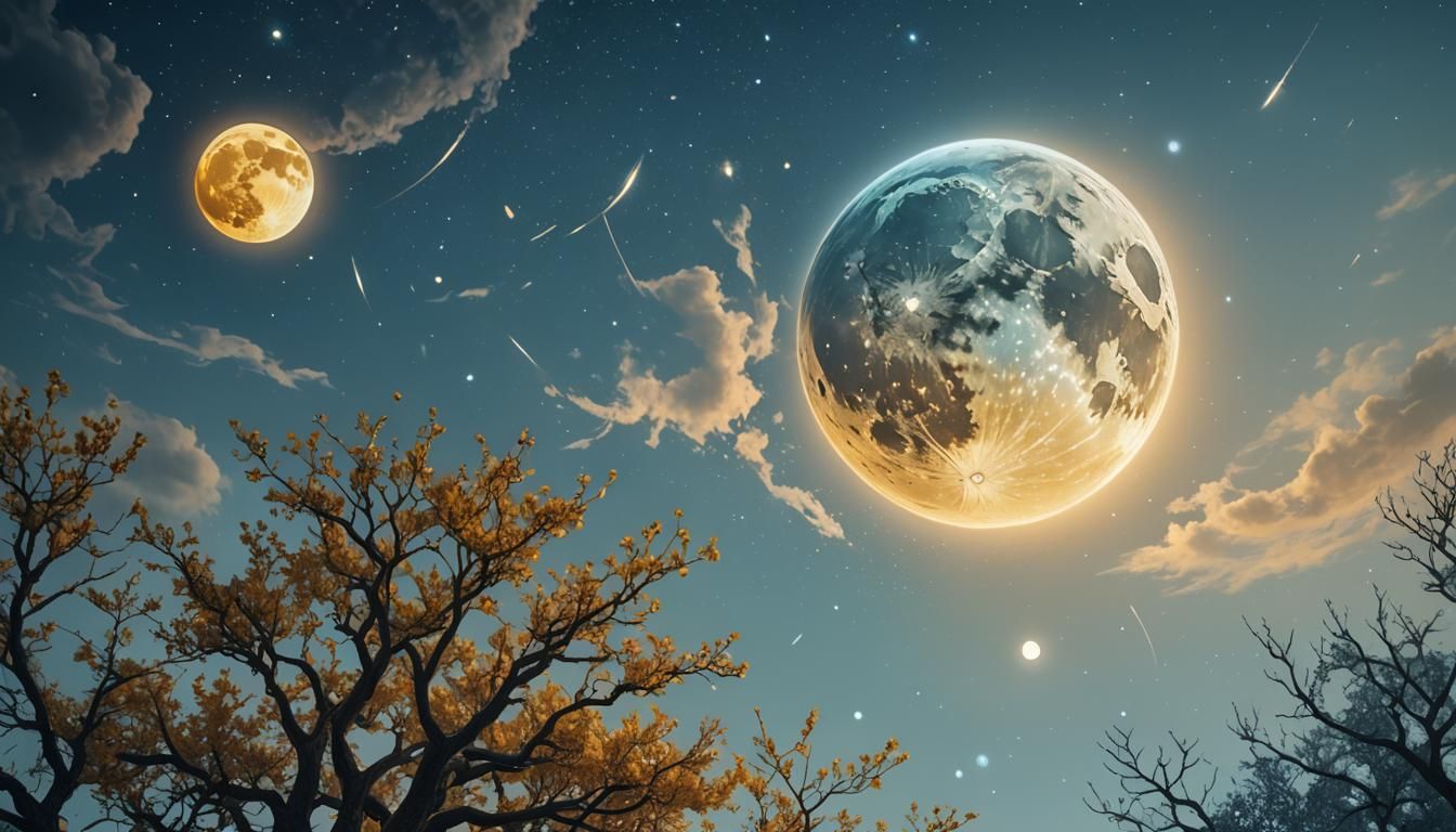 Dreamlike Yellow Moon in Light Blue Sky