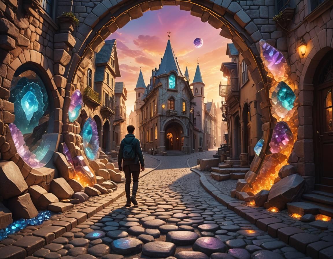 Geode Crystal Portal to a Neon City